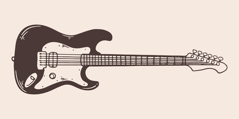 Wall Mural - Vintage hand drawn electric guitar in vintage engraved style. Isolated on white background. front view.