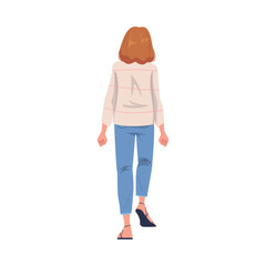 Sticker - Woman Character with Short Hair Standing Back View Vector Illustration