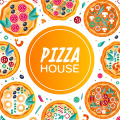 Poster - Pizza House Creative Design with Baked Round Dough Vector Template