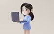 © Vink Fan - Little girl working with laptop with cartoon style, 3d rendering.