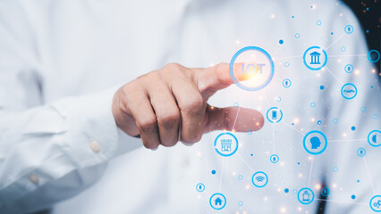 Wall Mural - a businessman using a wireless connection with the security of information with online communication