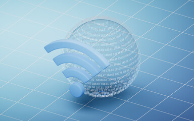 Poster - Wireless network technology with wifi sign, 3d rendering.