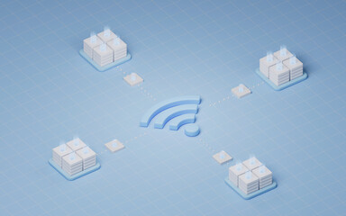 Poster - Wireless network technology with wifi sign, 3d rendering.