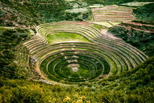 Agricultural Terraces In Sacred Valley Moray In Peru. Soth America Nature