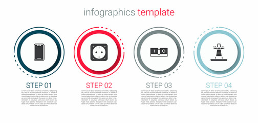 Sticker - Set Mobile phone, Electrical outlet, light switch and tower line. Business infographic template. Vector