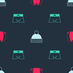 Poster - Set Sweater, Beanie hat and Men underpants on seamless pattern. Vector