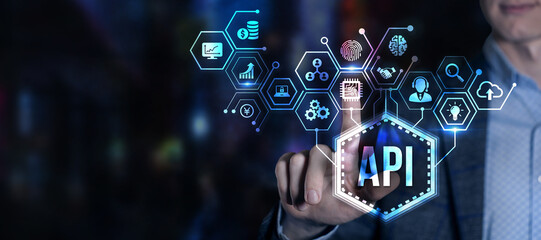 Internet, business, Technology and network concept. Application Programming Interface. Software development tool. Virtual button.