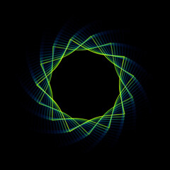 Poster - Dark blue gradient green star vortex spirograph circle ring. Use photoshop layer mode lighten, screen, linear dodge (add) to remove the background	