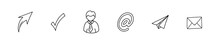 Simple Business Icons Of Sending Mail. Set Of Vector Hand Drawn Elements With User Avatar, Mail Sign, Letters