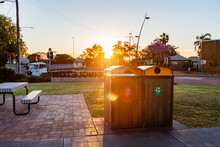 Rubbish And Recycling Bins In Public Park