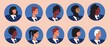 Round avatars with different worn out people, flat vector stock illustration as concept of networking, people of different ethnic group, gender