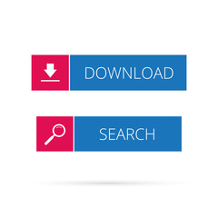 Wall Mural - search and download buttons icon simple flat vector square shaped blue and red color illustration is