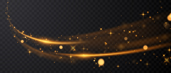 Wall Mural - golden sparkling background design with light effect the gold dust and stars shine on a transparent 