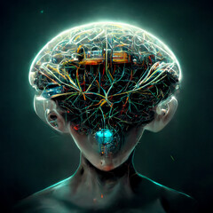 Wall Mural - artificial neural network, digital illustration