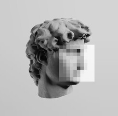 Wall Mural - greek head artwork statue with pixel face template. style background concept.