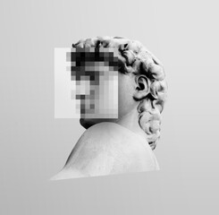 Wall Mural - greek head artwork statue with pixel face template. style background concept.