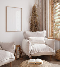 Home Interior Mockup, Living Room In Pastel Colors, 3d Render