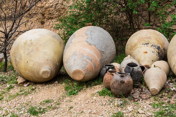 Clay vessels - Armenian karas and Georgian Kvevri are widely used in Transcaucasia for fermenting wine by burying the jug in the ground. Areni, Armenia