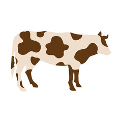 Wall Mural - Vector flat cow silhouette with brown cow print isolated on white background