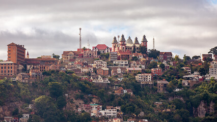 View of the Madagascar capital Antananarivo at sunset.