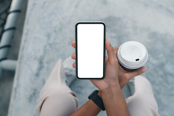 Aufkleber - close-up phone on hand holding above view angle