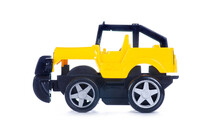 Yellow Toy Car On White Background Isolation