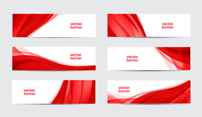 Wall Mural - vector set of abstract silk wavy headers, red banners. use for web site, ad, brochure, flyer.