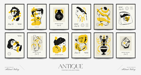 Antique statues vertical posters template. Modern card, wall art.