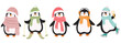 Set of cute christmas penguins isolated on white background. Vector illustration in flat cartoon style for greeting cards, season greetings, web, wrapping papper end other design.