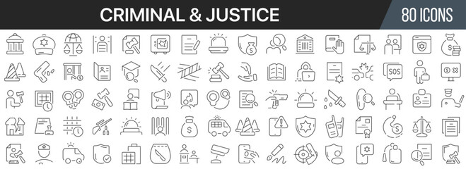 Aufkleber - Criminal and justice line icons collection. Big UI icon set in a flat design. Thin outline icons pack. Vector illustration EPS10