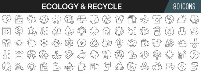 Wall Mural - Ecology and recycle line icons collection. Big UI icon set in a flat design. Thin outline icons pack. Vector illustration EPS10