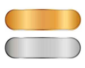 long gold and silver ribbon banners with gold frame on white background