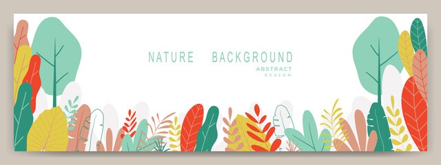 Sticker - Abstract nature background with leaves and plants. Copy space for text. Vector illustration