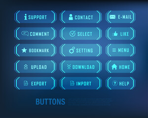 button collection sci-fi style set color blue