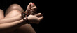 © Jirawatfoto - International Human Right day Concept: woman tied up with leather belt in emotional stress and pain