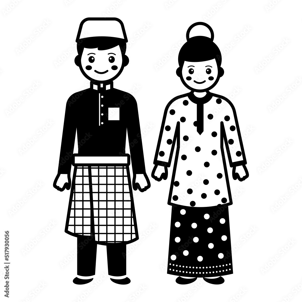 Baju Kurung Costume vector icon design, World Indigenous Peoples symbol,  characters in casual clothes Sign, traditional dress stock illustration,  Malaysian Couple Standing together Concept Stock Vector | Adobe Stock, image size:1000x1000