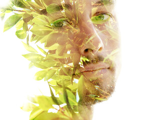 Double exposure portrait of a man