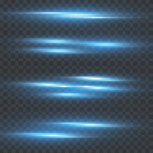 Set Of Lighting Effect. Blue Lines With Highlights, Sparkles