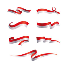 set of indonesia flag ribbon vector, wavy indonesia flag collection