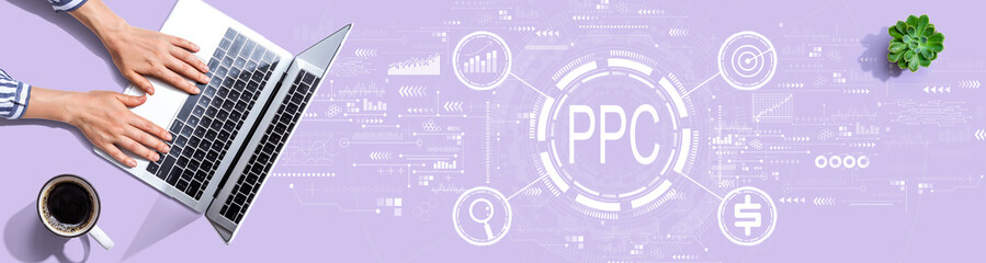 PPC - Pay per click concept with person using a laptop