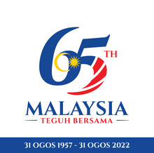 Kuala Lumpur - Malaysia. August 31, 2022: 65 Hari Kemerdekaan Malaysia, Teguh Bersama (Translation: Independence Day Of Malaysia, Strong Together). 1957 - 2022. Vector Illustration.