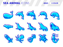 海獣に関連する2色スタイルのアイコンセット_065