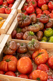 Fototapeta Kuchnia - Colorful french ripe tasty tomatoes in assortment on Provencal market in Cassis, Provence, France