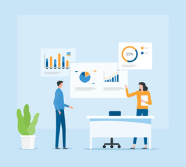 Fototapete - Business team meeting working analytics and monitoring financial report graph for planning concept