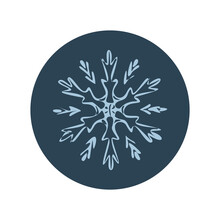 Christmas Snowflake Circle Illustration Vector Motif. Masculine Winter Snow Graphic For Holiday, Xmas, Frosty Icon. Hand Drawn December Snowy Six Pointed Star.