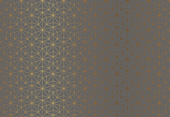 Golden star thin line geometric seamless patern, elegant abstract wrapping paper design. Starry shape lace luxury fabric pattern design. Gold Christmas style holiday grey triangle background