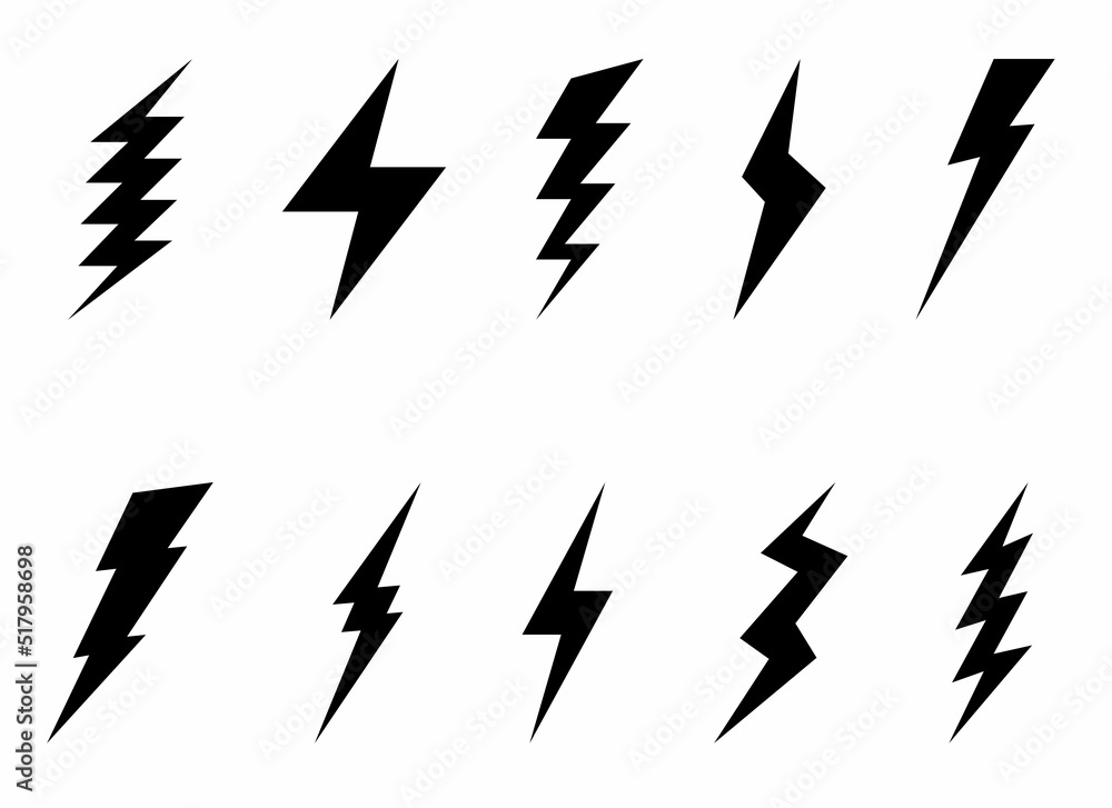 Lightning bolt icons collection set isolated on white background. Flash ...