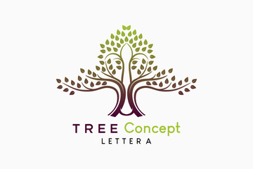Wall Mural - Tree icon logo with creative concept of letter A
