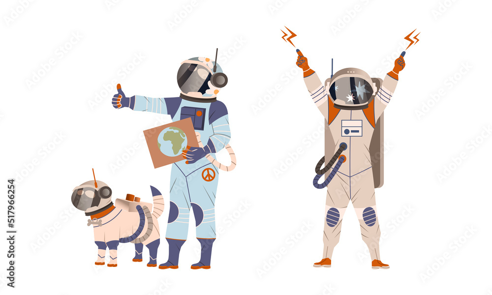 Spaceman or Astronaut Man Character in Space Suit Hitchhiking and ...