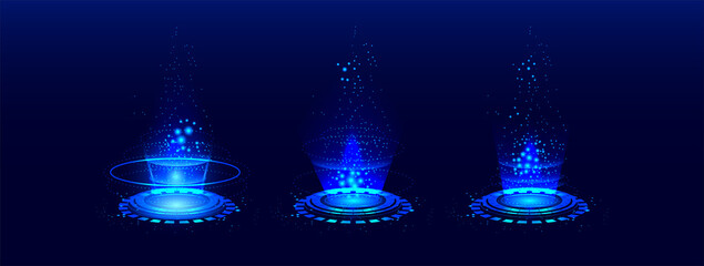 Wall Mural - futuristic circle portals, sci-fi digital hi-tech elements for presentation gui, vr, games hud proje